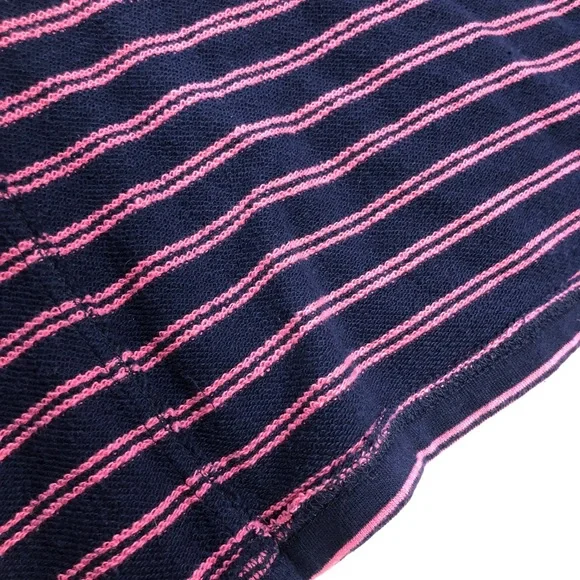 Merona EUC Navy & Pink Striped Double Breasted Knit Jacket w/Tie Belt Large - Picture 9 of 14
